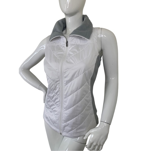 Columbia Women White Grey Vest Fleece Insulated Outdoor Full Zip jacket light L - Picture 12 of 13